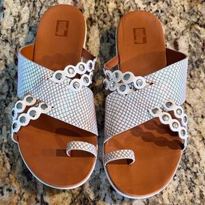 Fitflop White and Tan Sandals with Eyelet Design